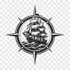 Classic Tall Ship Badge Logo Monochrome Nautical Design
