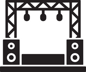Concert stage silhouette icon with lights and speakers vector illustration