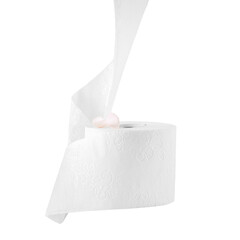 White Soft Toilet Paper Roll with Unfurled Sheet Isolated on Transparent Background. Minimalist Concept of Household Essentials, Hygiene Care, Personal Sanitation, and Bathroom Product Advertising