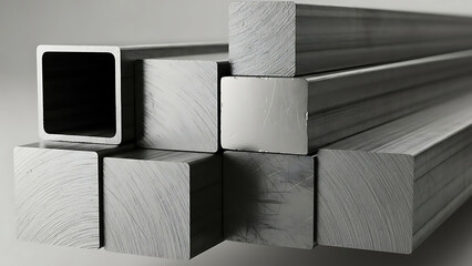 Stack of aluminum profiles and square tube