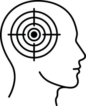 A person's profile outline with a target symbol inside their head representing focus and goals