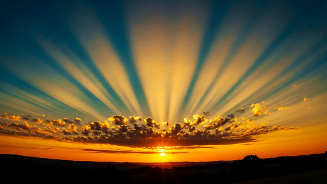 Beautiful sunrise with sun rays and clouds in the sky - Powered by Adobe
