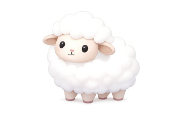 Obraz premium Fluffy white lamb cartoon illustration standing, cute farm animal character for kids design, transparent background