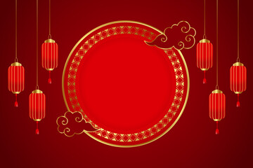 Circular chinese new year frame with lanterns