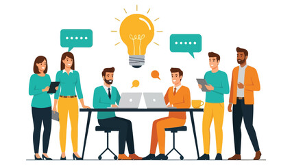 Illustration depicting a workplace training session with multimedia tools, including videos and case studies, promoting diversity and inclusive practices among employees..eps