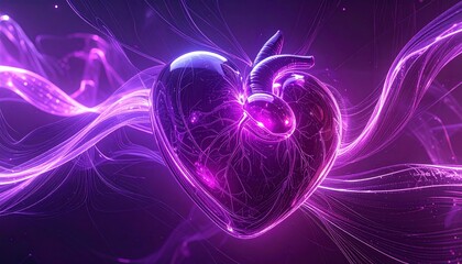 Abstract Heart with Purple Energy Waves - A Digital Art Creation.