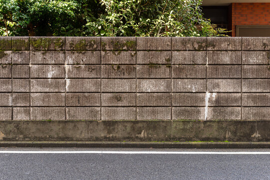 street wall background ,Industrial background, empty grunge urban street with warehouse brick wall
