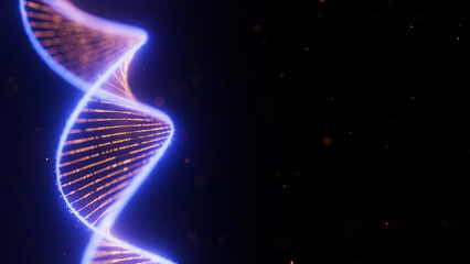 Abstract Digital DNA Double Helix spiral with data flow background. Medical science concept of biotechnological AI or quantum computing. Futuristic technology genetic research.