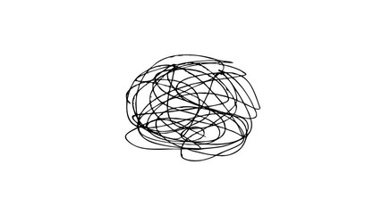 Hand drawn scribble animation showing a growing knot of tangled lines ideal for symbolizing mental health brainstorming sessions or complex neural connections.
