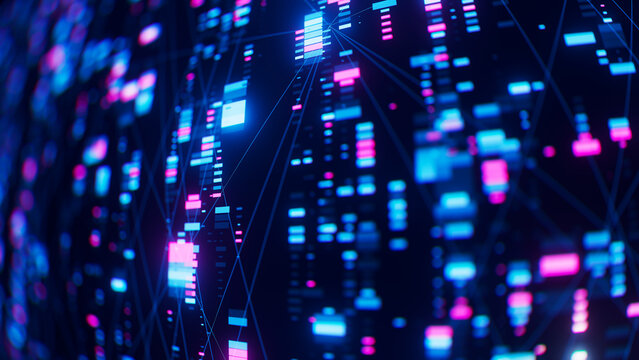 Closeup of Neural network model, LLM structure background. AI big data processing technological concept. Machine learning abstract background. Digital quantum computing.