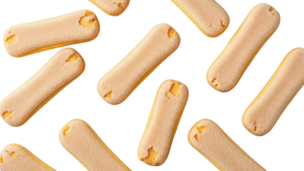 Top View of Ladyfinger Biscuits Pattern isolated PNG with Transparent Background