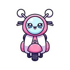 Obraz premium Cute Cartoon Pink Robot Scooter Character.