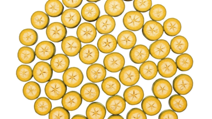 Overhead View of Yellow Sliced Carambola Star Fruit Pattern isolated PNG with Transparent Background