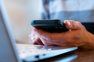 Smartphone And Laptop Multitasking Mobile Work Messaging Verification For Remote Office Technology, Checking Notifications, Login Codes And Online Tasks