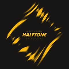 Abstract vector torn halftone fluid wavy rhombus frame. Scratched dotted pop art dynamic frame.