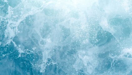 Fototapeta premium Blue Frozen Surface Texture - Cracked Arctic Ice with Deep Cyan Cracks and Translucent Layers