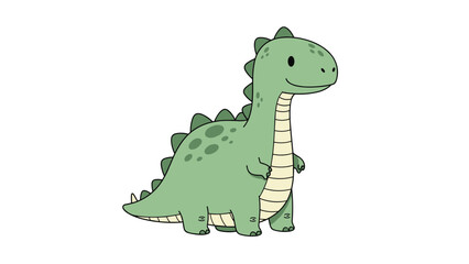 Fototapeta premium Sweet and friendly cartoon of a little green dinosaur standing and smiling, isolated on a white background, perfect for children's illustrations and party themes.