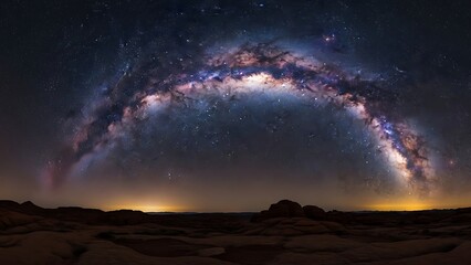 Milky Way Galaxy Arch Over Night Landscape
