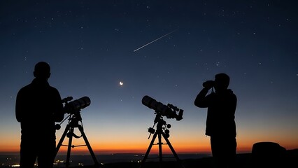 Stargazers Watching Shooting Star at Night Sky

