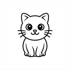 Obraz premium Cute Cat Line Art Icon Isolated on White Background, Minimal Cartoon Kitten Outline Illustration