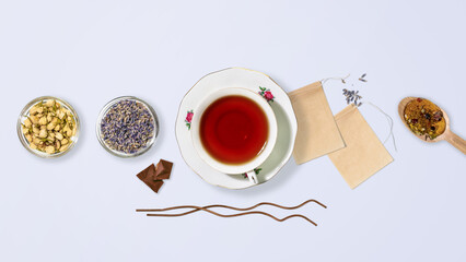 Healthy Herbal Tea with Organic Ingredients for Wellness Brands. Modern Health Concept of Holistic Self-Care, Relax at Home and Slow Living Featuring Soft Pastel Background for Mindful Eco-Design