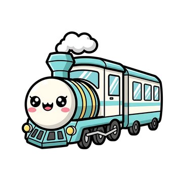 Cute cartoon train with smiling face.