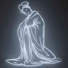 Traditional Asian woman in elegant kimono sitting gracefully  