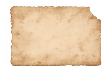 Old blank brown paper with textured aged background, vintage document, stained parchment material isolated on transparent background