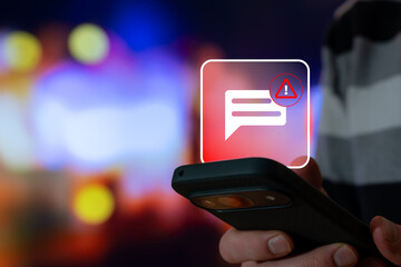 Suspicious SMS Phishing Warning Message On Smartphone, Scam Malware Fraud Risk And Banking Security Alert For Unsafe Links And Unauthorized Access