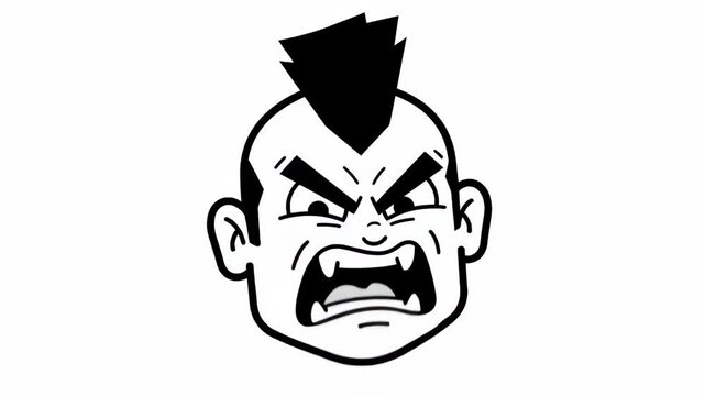 Animated Expressions of an Angry Cartoon Character with a Punk Hairstyle