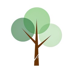 A simple graphic illustration of a tree with a brown trunk and three overlapping green circular leaves, symbolizing nature and growth.