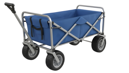 Blue Folding Utility Wagon Cart with Silver Frame Isolated on White Background
