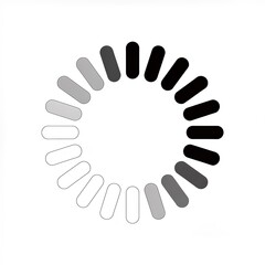 A black and white circular loading spinner icon with segments fading from light to dark, indicating progress or activity.