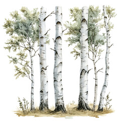 Fototapeta premium Birch Tree, watercolor vector portraying a joyful pose with colorful highlights, isolated on a white background.