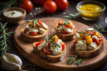 Rustic Italian Bruschetta with Creamy Cheese and Tomatoes