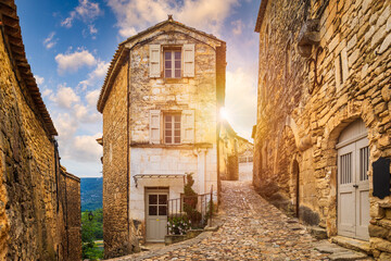 View of the old town of Lacoste, ancient village in France, Vaucluse, Provence-Alpes-Cote d'Azur,...