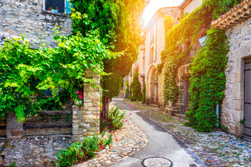 Vaison-la-Romaine, a medieval town set atop a rocky cliff. Discover the enchanting medieval town of Vaison la Romaine perched on a rocky cliff in Provence Alpes Cote dAzur, Vaucluse, France.