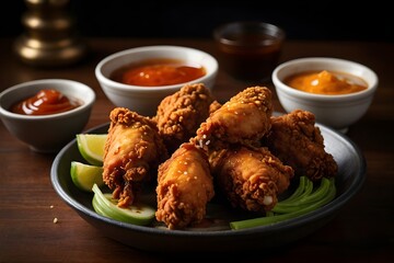Delicious Golden Crispy Fried Chicken Wings Meal