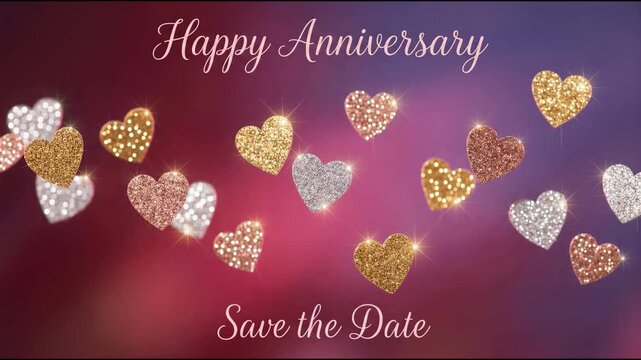 Shiny Glitter Hearts Floating Dark Pink Purple Gradient Background Marriage Anniversary Valentines Day Invitation Ecard Concept Animation Loop 4K