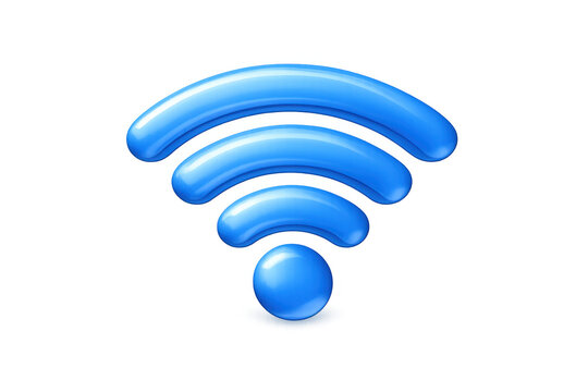 Blue 3d wifi symbol indicating wireless connection strength, internet access, and network signal on transparent background