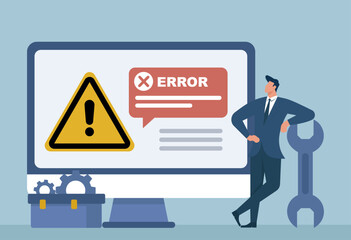 Computer Error Troubleshooting and System Maintenance with Warning Alert, IT Technician, Tools and Repair Service, Cybersecurity Support, Bug Fix, System Error Alert, IT Troubleshooting