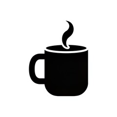 Black silhouette icon of a hot steaming coffee mug on a white background.