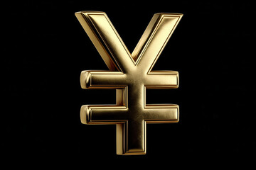 Obraz premium Gold yen symbol stands out against black background showcasing currency design and financial representation