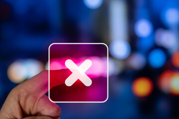 Cancel Cross Icon Button Tapped By Finger, Concepf Of Rejection, Deny Decision, Order Cancellation, Failed Request And Transaction Warning In App