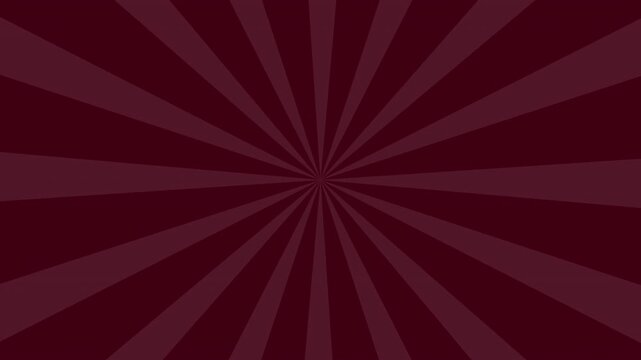 Deep maroon retro sunburst rotation animation featuring a starburst pattern with radial beams for vintage backgrounds and cinematic movie style video intros.

