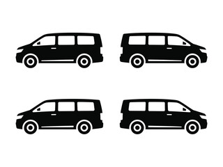 Fototapeta premium Set of four black minivans isolated on white background, Vector, illustration
