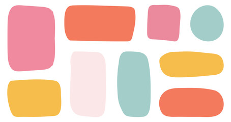 Doodle brush crayon shape color frame set. Hand drawn crayon pencil box.  Curvy, trendy borders. Cute sketch isolated. Graphic decoration. Set of festive vintage frames for Holidays cards.