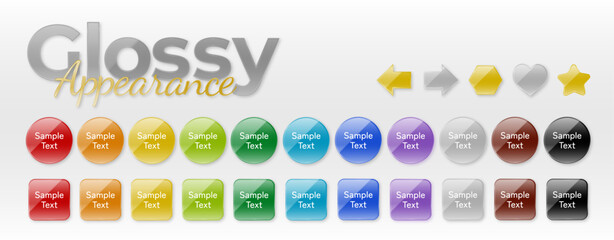 Glossy UI Button Set with Editable Appearance for Text and Shapes