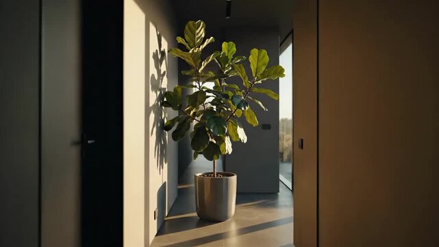 Serene Indoor Ambience With Stylish Architecture And Plant Life With Natural Lighting
