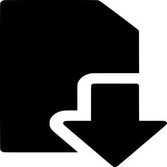 Digital Download Icon: An abstract rendering of a document accompanied by a downward arrow, representing the concept of downloading, accessibility, and digital file transfer. 